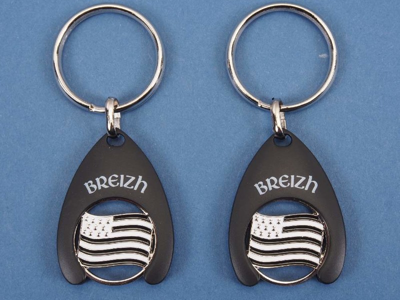 ⇒ Porte-clé jeton de caddie Coeur Breton - Porte Clef Drapeau Breton