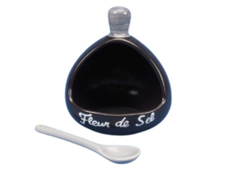 Main  fleur de sel noire avec cuillre grise